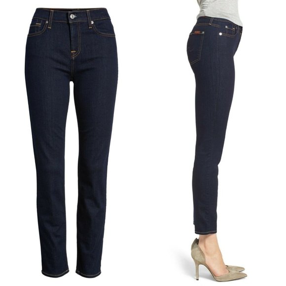 FOR ALL 7 MANKIND B(AIR) ROXANNE ANKLE IN AUTHENTIC RINSE Dark Blue Denim Jeans - Picture 3 of 11